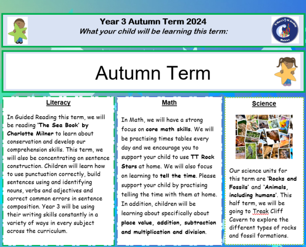 Screen shot of the Y3 Class Newsletter